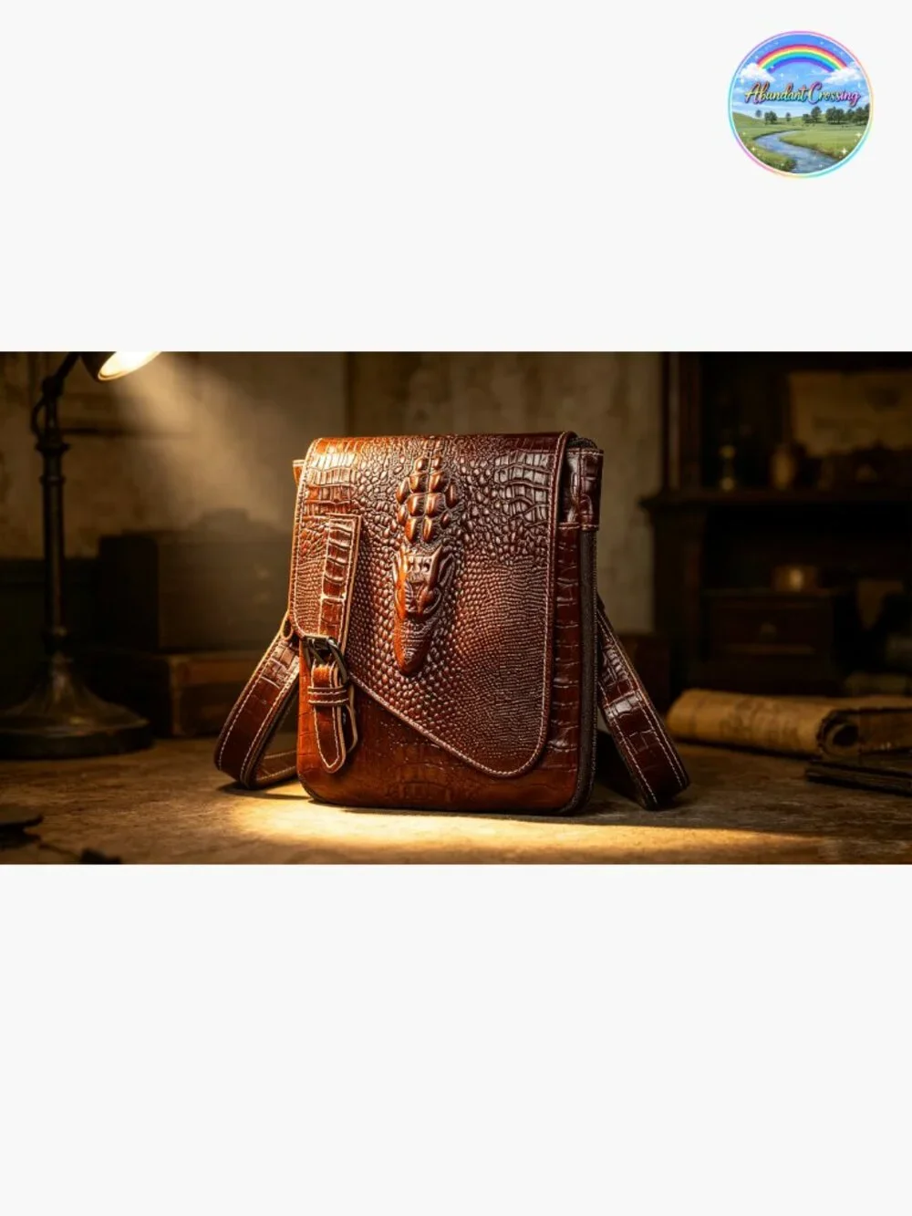 Genuine Leather Mini Messenger Bag Crocodile Embossed Crossbody Sling Bag